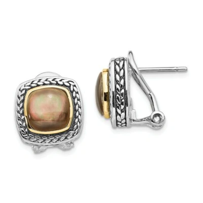 Pre-owned Shey Couture Black Mother Of Pearl Post Earrings Sterling Silver 14k Gold Accent
