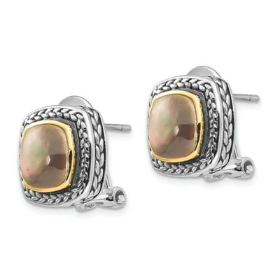 Pre-owned Shey Couture Black Mother Of Pearl Post Earrings Sterling Silver 14k Gold Accent