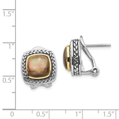 Pre-owned Shey Couture Black Mother Of Pearl Post Earrings Sterling Silver 14k Gold Accent