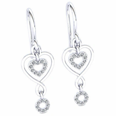 Pre-owned Jewelwesell Natural 0.2ct Round Cut Diamond Ladies Heart Infinity Earrings 14k Gold