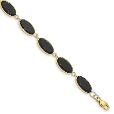 Pre-owned Superdealsforeverything Real 14kt Yellow Gold Onyx 7.25in Chain Bracelet; 7.25 Inch; Lobster Clasp
