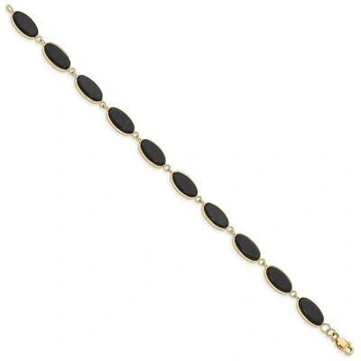 Pre-owned Superdealsforeverything Real 14kt Yellow Gold Onyx 7.25in Chain Bracelet; 7.25 Inch; Lobster Clasp