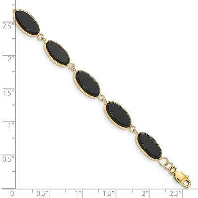 Pre-owned Superdealsforeverything Real 14kt Yellow Gold Onyx 7.25in Chain Bracelet; 7.25 Inch; Lobster Clasp