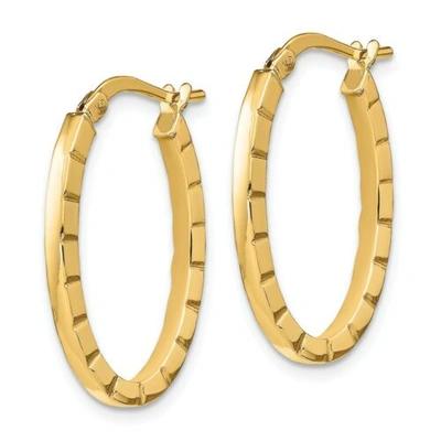 Pre-owned Accessories & Jewelry Italian 14k Yellow Gold 2mm X 17mm Small Striped Edge Hinged Hoop Earrings