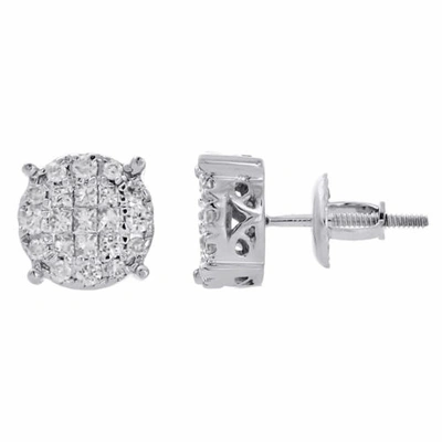 Pre-owned Jfl Diamonds & Timepieces 14k White Gold Princess Diamond Soleil Collection Circle Stud Earrings 0.50 Ct.