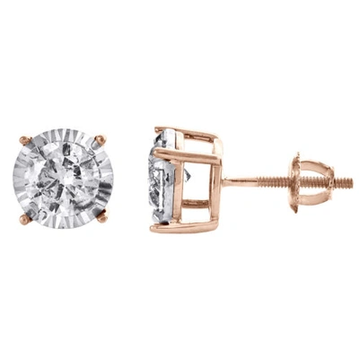 Pre-owned Jfl Diamonds & Timepieces 10k Rose Gold Round Cut Diamond 4 Prong Studs 7.50mm Miracle Set Earrings 1 Ct. In White