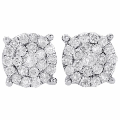 Pre-owned Jfl Diamonds & Timepieces 10k White Gold Genuine Diamond Flower Studs 9.15mm Cluster Circle Earrings 1 Ct.