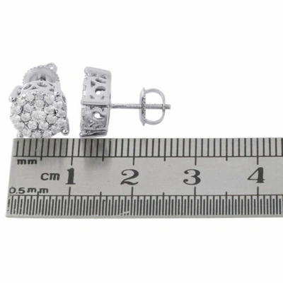 Pre-owned Jfl Diamonds & Timepieces 10k White Gold Genuine Diamond Flower Studs 9.15mm Cluster Circle Earrings 1 Ct.
