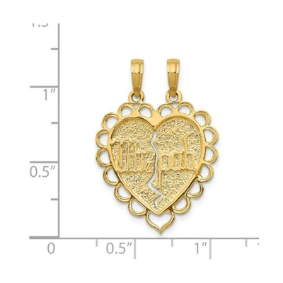 Pre-owned Accessories & Jewelry 14k Yellow Gold Solid & Textured Break Apart 2 Pc Reversible Mizpah Heart Charm
