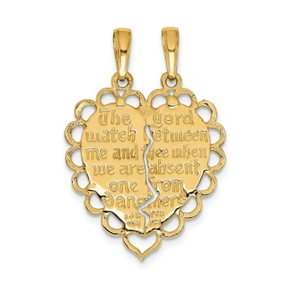 Pre-owned Accessories & Jewelry 14k Yellow Gold Solid & Textured Break Apart 2 Pc Reversible Mizpah Heart Charm