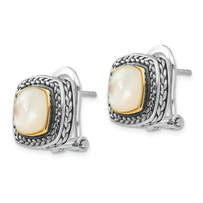 Pre-owned Pricerock Mother Of Pearl Post Earrings Sterling Silver & 14k Gold Accent Shey Couture In White