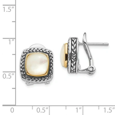 Pre-owned Pricerock Mother Of Pearl Post Earrings Sterling Silver & 14k Gold Accent Shey Couture In White