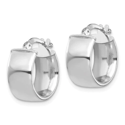 Pre-owned Accessories & Jewelry Italian 14k White Gold High Polished 7mm X 15mm Mini Wide Hoop Earrings