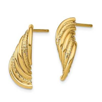 Pre-owned Accessories & Jewelry Italian 14k Yellow Gold 21mm X 8mm Polished & D/c Wire Curves Dangle Earrings