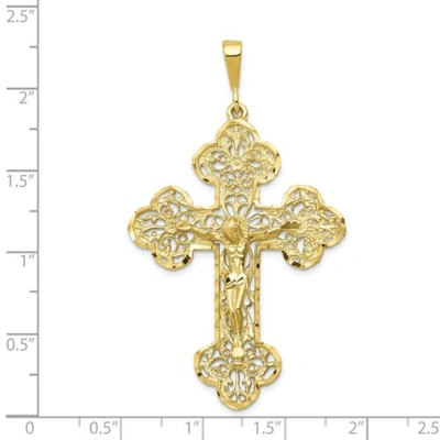Pre-owned Goldia 10k Yellow Gold Solid & Diamond Cut Filigree Designer Cross / Crucifix Charm