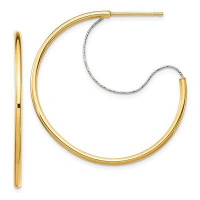Pre-owned Accessories & Jewelry Italian 14k Two Tone Gold 2mm X 30mm Diamond Cut Wire Post 'j' Hoop Earrings