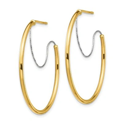 Pre-owned Accessories & Jewelry Italian 14k Two Tone Gold 2mm X 30mm Diamond Cut Wire Post 'j' Hoop Earrings