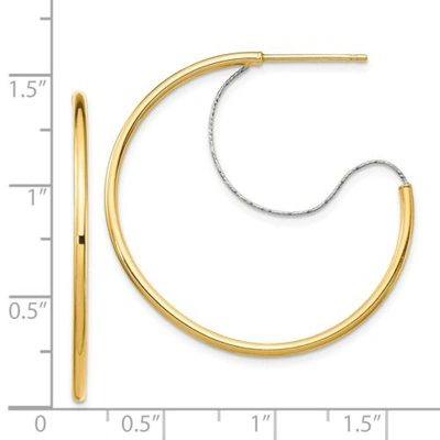 Pre-owned Accessories & Jewelry Italian 14k Two Tone Gold 2mm X 30mm Diamond Cut Wire Post 'j' Hoop Earrings