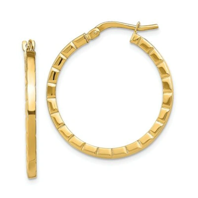 Pre-owned Accessories & Jewelry Italian 14k Yellow Gold 2mm X 26mm Medium Striped Edge Hinged Hoop Earrings