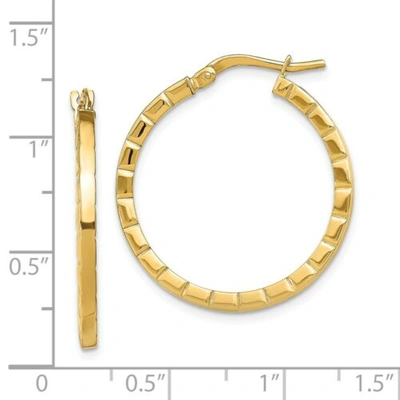 Pre-owned Accessories & Jewelry Italian 14k Yellow Gold 2mm X 26mm Medium Striped Edge Hinged Hoop Earrings