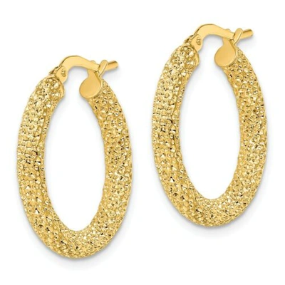 Pre-owned Accessories & Jewelry Italian 14k Yellow Gold Shimmering 3mm X 15mm Small Diamond Cut Hoop Earrings