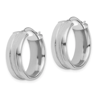 Pre-owned Accessories & Jewelry Italian 14k White Gold 7mm X 19mm Polished & Satin Center Hinged Hoop Earrings