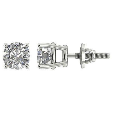 Pre-owned Limor Solitaire Stud Earrings Si1 0.45 Carat Round Diamond Screw Back 14k White Gold