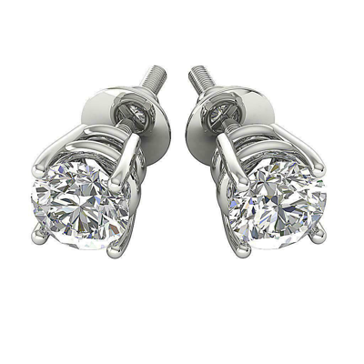 Pre-owned Limor Solitaire Stud Earrings Si1 0.45 Carat Round Diamond Screw Back 14k White Gold