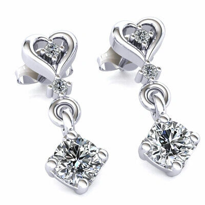 Pre-owned Jewelwesell Natural 0.4carat Round Cut Diamond Ladies Heart Solitaire Earrings 14k Gold