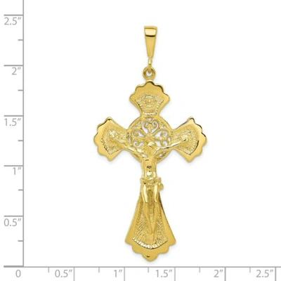 Pre-owned Goldia 10k Yellow Gold Solid & Textured Designer Cross / Crucifix Charm