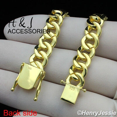 Pre-owned H&j Jewelry 30"men 925 Sterling Silver 8mm Gold Plated Icy Cz Miami Cuban Curb Necklacegn11 In White/colorless