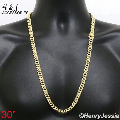 Pre-owned H&j Jewelry 30"men 925 Sterling Silver 8mm Gold Plated Icy Cz Miami Cuban Curb Necklacegn11 In White/colorless