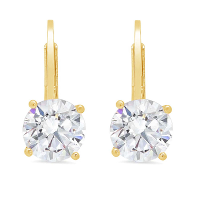 Pre-owned Pucci 4ct Round Classic Drop Dangle Earrings 14k Yellow Gold Real Synthetic Moissanite