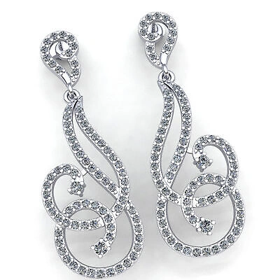 Pre-owned Jewelwesell 2ctw Round Cut Diamond Ladies Spiral Cross Over Dangle Earrings 14k Gold