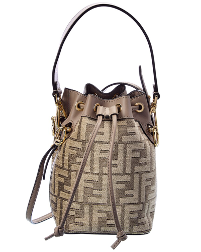 Shop Fendi Mon Tresor Mini Ff Tapestry & Leather Bucket Bag In Beige
