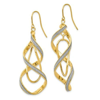 Pre-owned Versil 14k Yellow Gold 15mm Glitter Infused Spiral Braided Dangle Earrings Italian Gold
