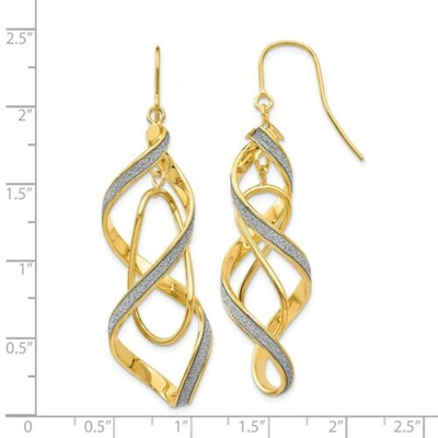 Pre-owned Versil 14k Yellow Gold 15mm Glitter Infused Spiral Braided Dangle Earrings Italian Gold