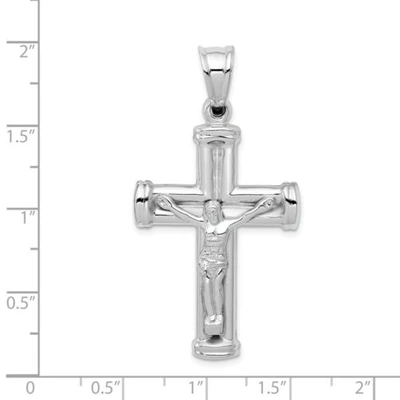 Pre-owned Goldia 14k White Gold Solid Polished Reversible Hollow Crucifix/cross Pendant