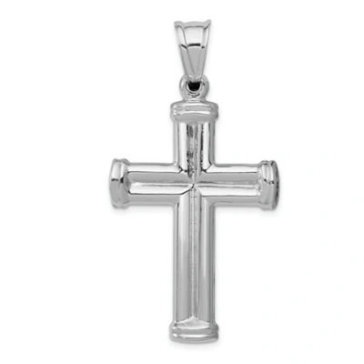 Pre-owned Goldia 14k White Gold Solid Polished Reversible Hollow Crucifix/cross Pendant
