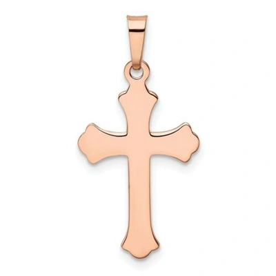 Pre-owned Goldia 14k Rose Gold Polished Flat Budded Cross Christianity Religious Pendant In Pink