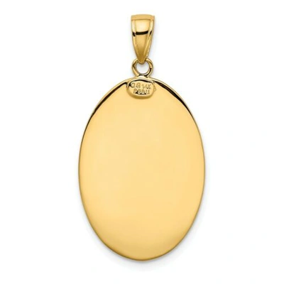 Pre-owned Pricerock 14k Yellow Gold Satin & Polished Saint Christopher Protect Us Oval Medal Pendant