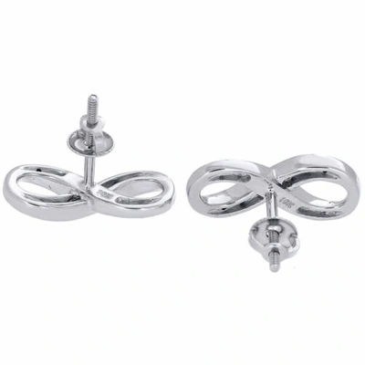 Pre-owned Jfl Diamonds & Timepieces Infinity Earrings Diamond Studs Ladies 10k White Gold Round Cut Pave 0.14 Ct