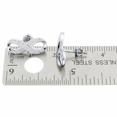 Pre-owned Jfl Diamonds & Timepieces Infinity Earrings Diamond Studs Ladies 10k White Gold Round Cut Pave 0.14 Ct