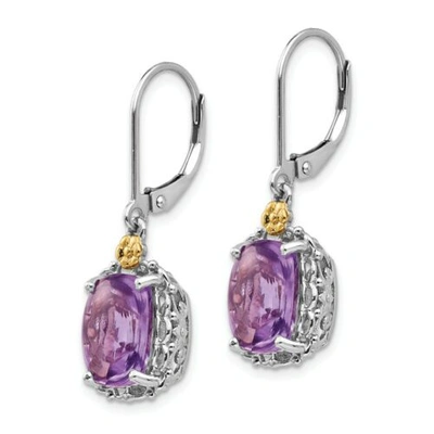 Pre-owned Shey Couture Amethyst Dangle Earrings Sterling Silver 14k Gold Accent Leverback  In White