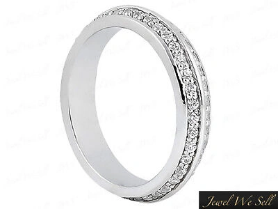 Pre-owned Jewelwesell 0.8ct Round Diamond 2row Knife Edge Eternity Band Ring 14k White Gold Gh I1 Bead