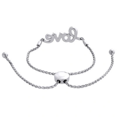 Pre-owned Jfl Diamonds & Timepieces Real Diamond Love Statement Bolo Bracelet Sterling Silver 11" Wheat Chain 1/4 Ct In White