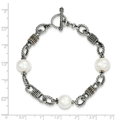 Pre-owned Pricerock Fw Pearl 7.5" Toggle Bracelet .925 Sterling Silver 14k Gold Accent Shey Couture In White