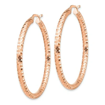 Pre-owned Accessories & Jewelry Italian 14k Rose Gold 3mm X 35mm Diamond Cut Textured Medium Hoop Earrings