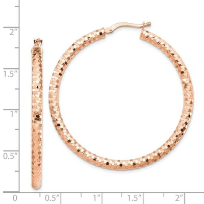 Pre-owned Accessories & Jewelry Italian 14k Rose Gold 3mm X 35mm Diamond Cut Textured Medium Hoop Earrings