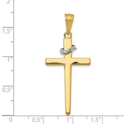 Pre-owned Goldia 14k Yellow & White Gold Polished Casted Crucifix Cross Religious Charm Pendant